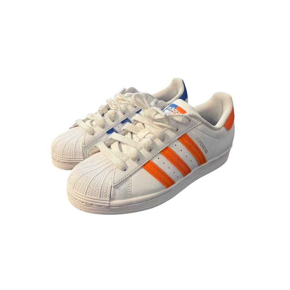 Adidas Superstar J Model Sneakers Shoes White Blue Orange Classic Retro Size 4.5